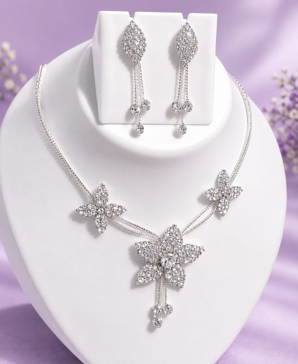 TSR FASHION Letest Girls white Neckless Earring Set